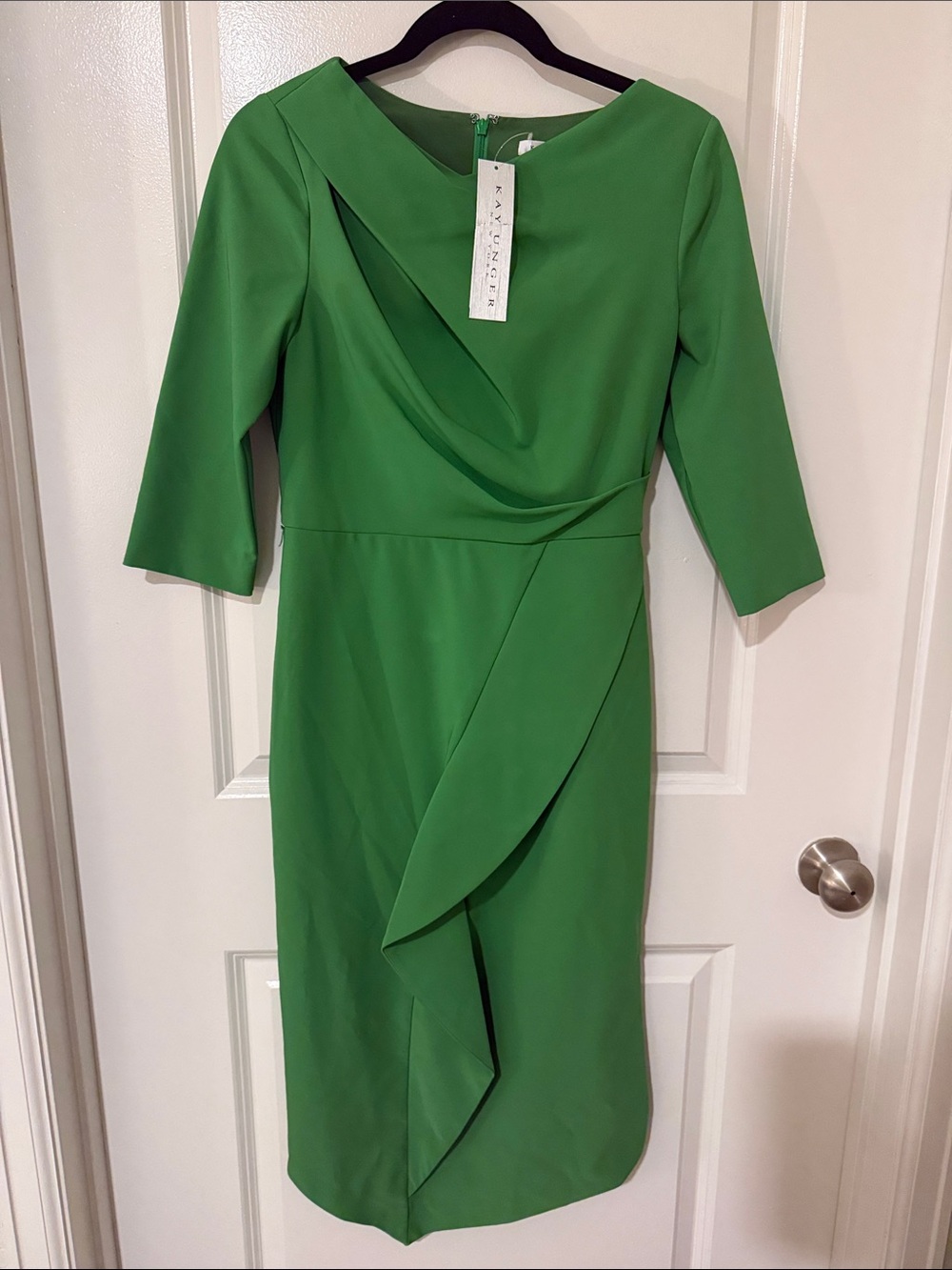 Kay Unger Green Draped Midi Sheath Dress